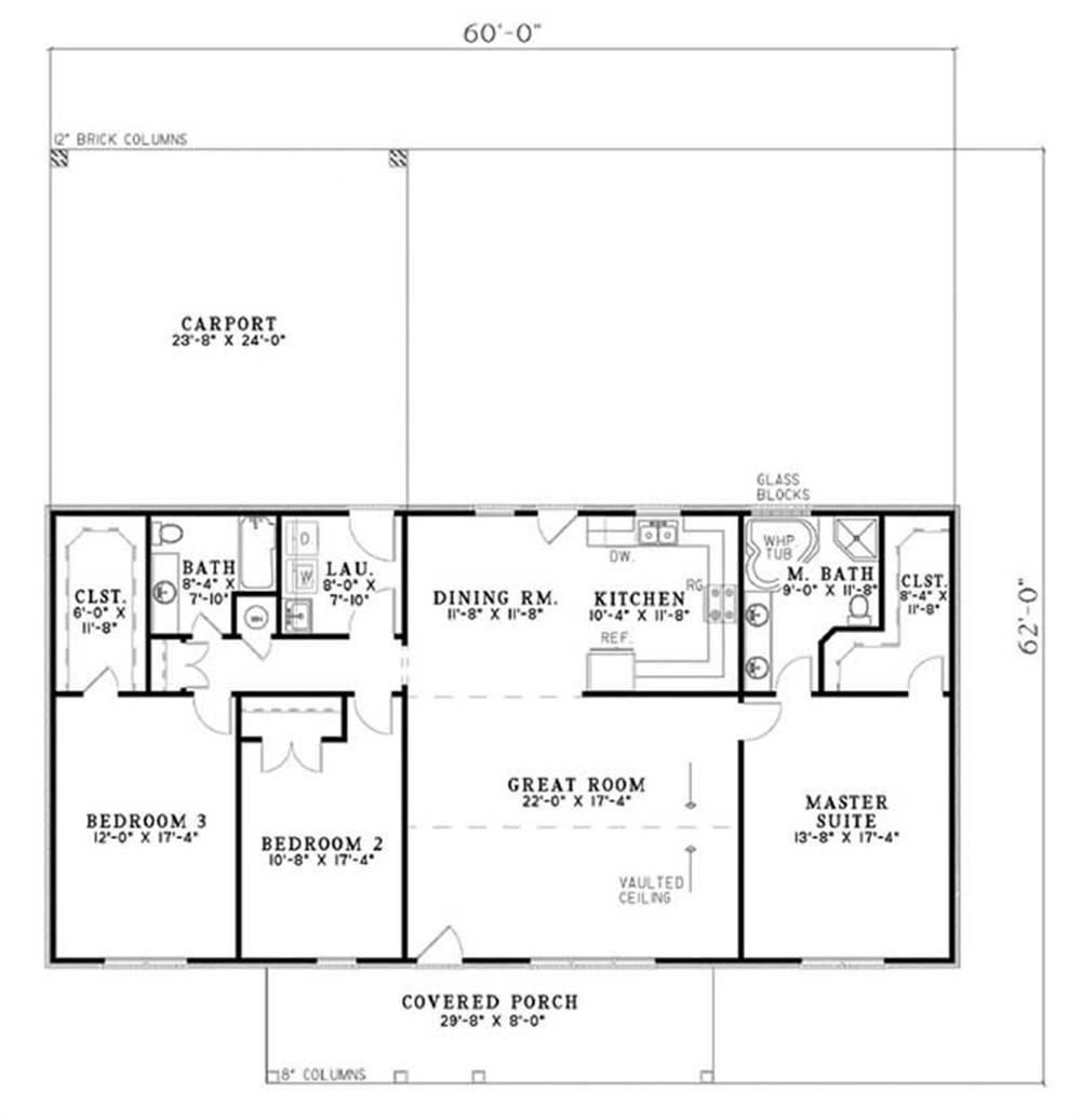 Floor Plan Main Level of Ranch Plan #153-1732